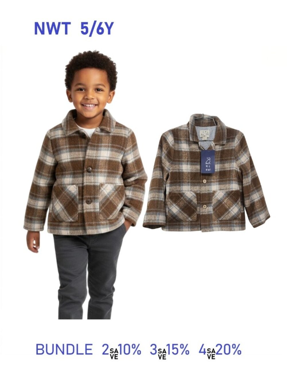 Me & Henry Plaid Shacket - Jacket with shirt style - size 5/6Y